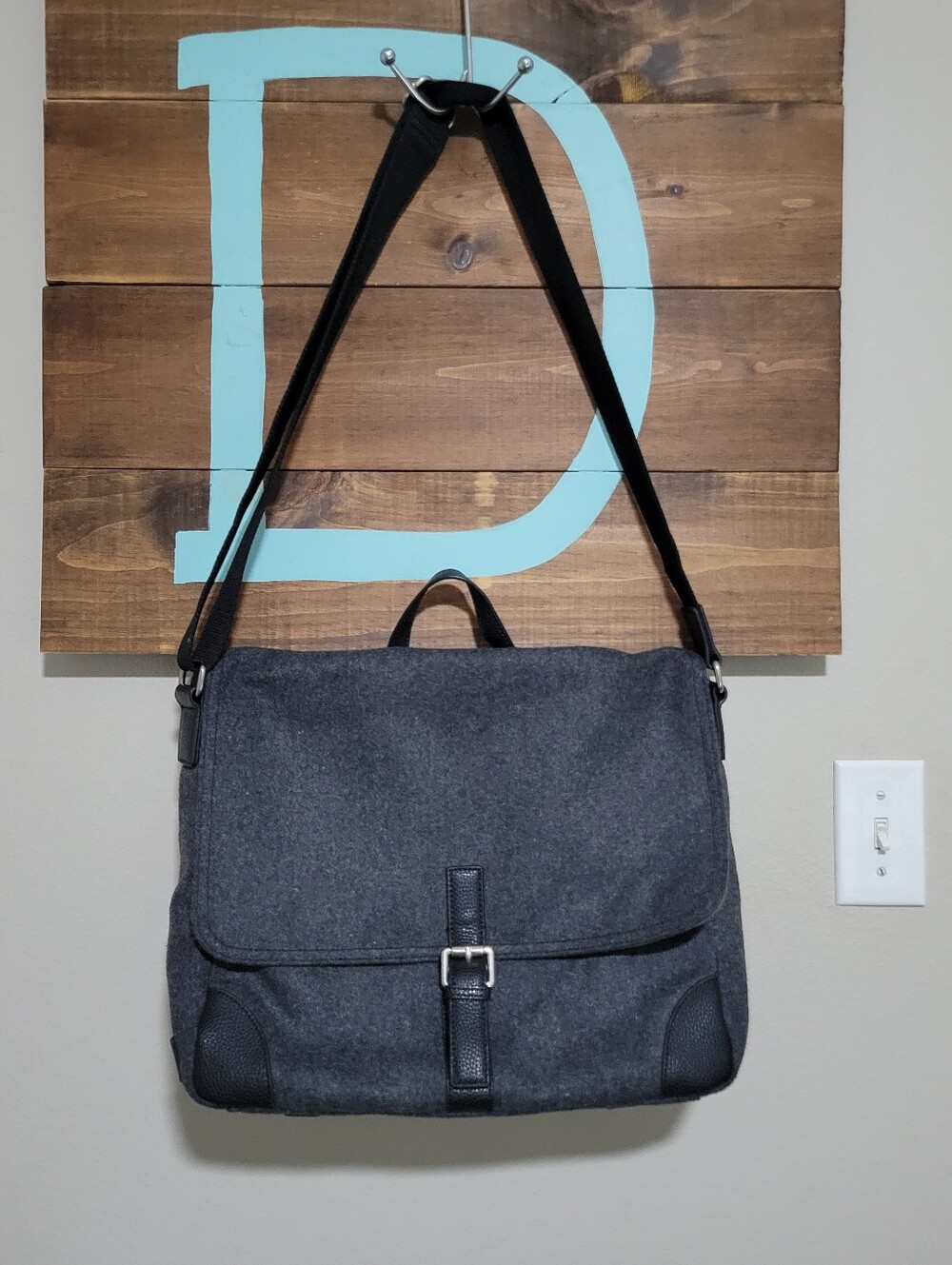 Pottery Barn Grey Wool Blend Unisex Messenger Bag/backpack/travel Bag